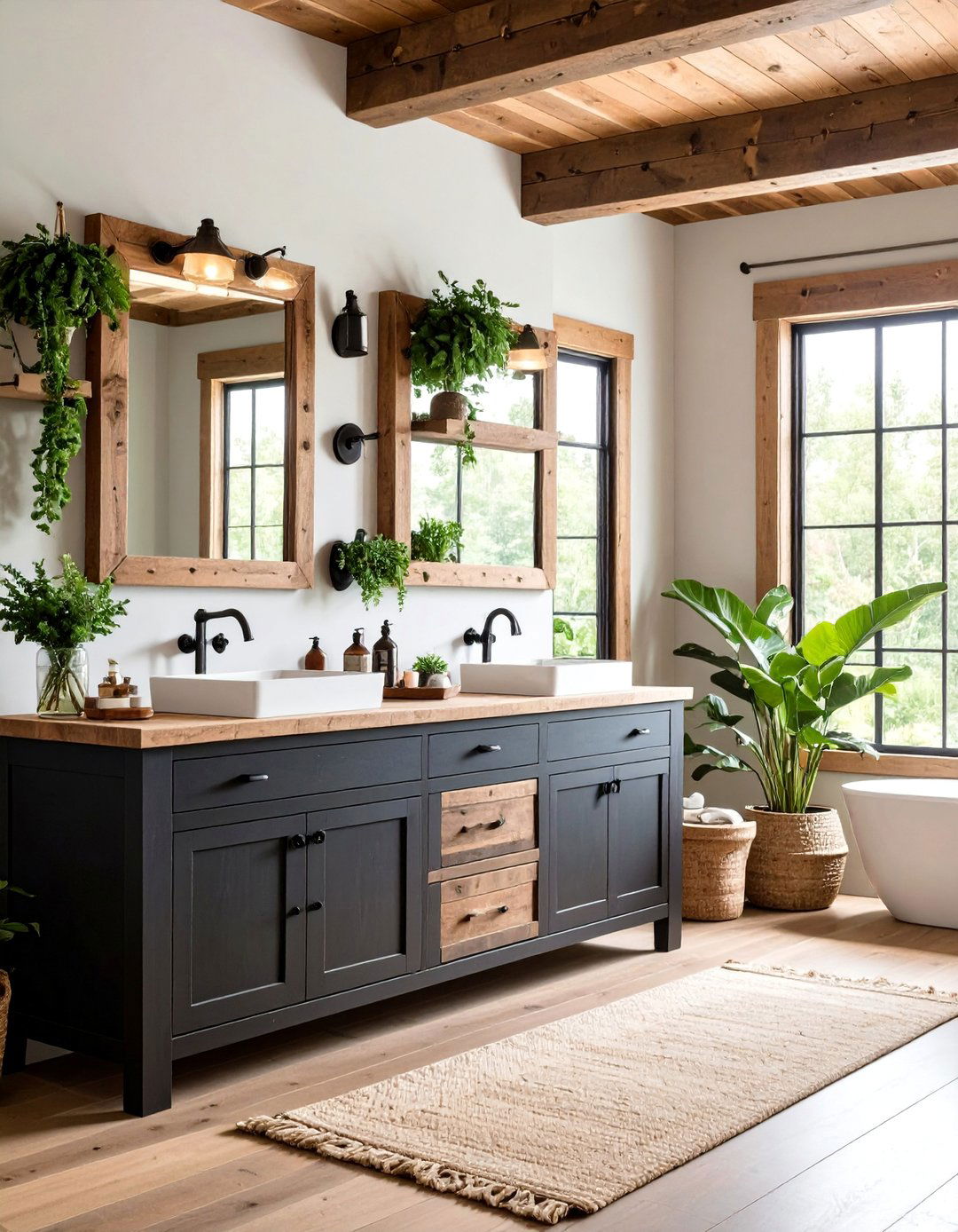 Rustic Black Vanity with Reclaimed Wood Elements - 25 Black Vanity Bathroom Ideas
