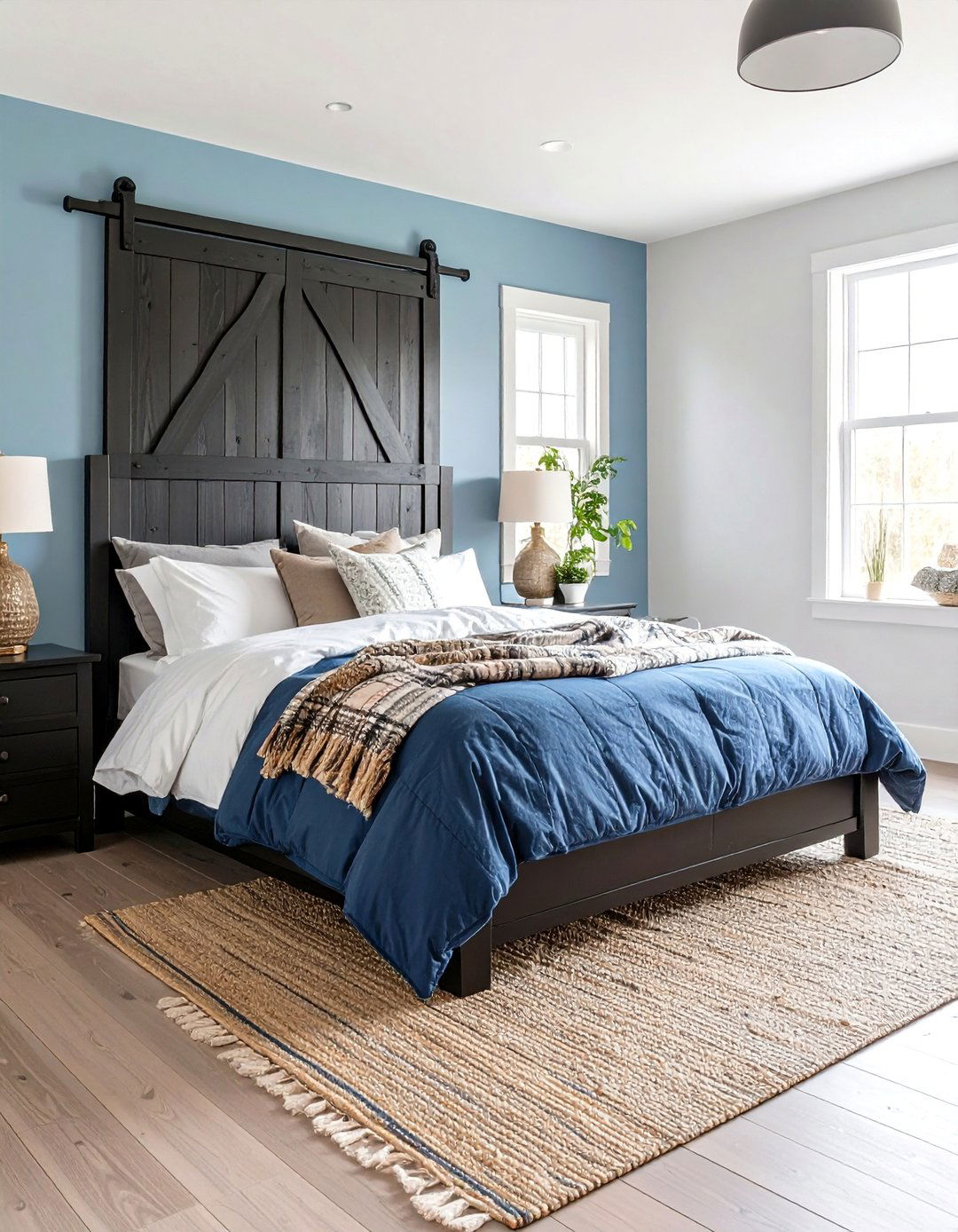 Rustic Black and Blue Farmhouse Bedroom - 25 Black and Blue Bedroom Ideas
