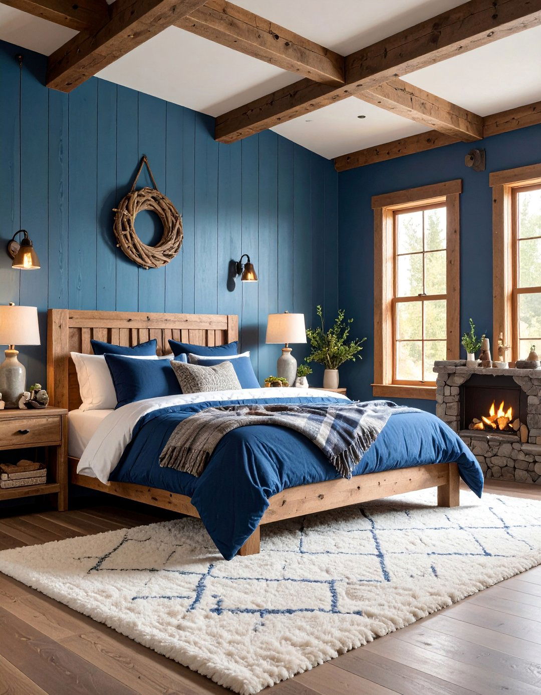 Rustic Blue Cabin Bedroom with Reclaimed Wood - 25 Blue and White Bedroom Ideas