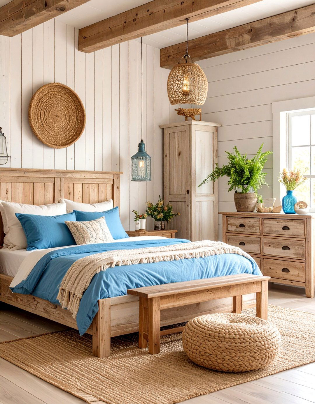 Rustic Blue and Beige Farmhouse Bedroom - 25 blue and beige bedroom ideas
