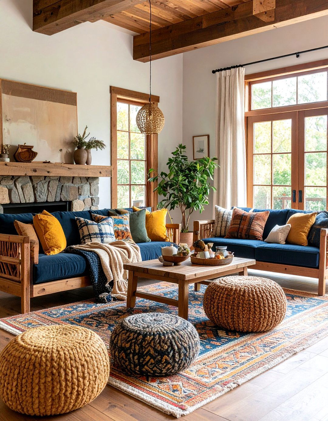 Rustic Blue and Gold Living Room with Reclaimed Wood - 25 Blue and Gold Living Room Ideas