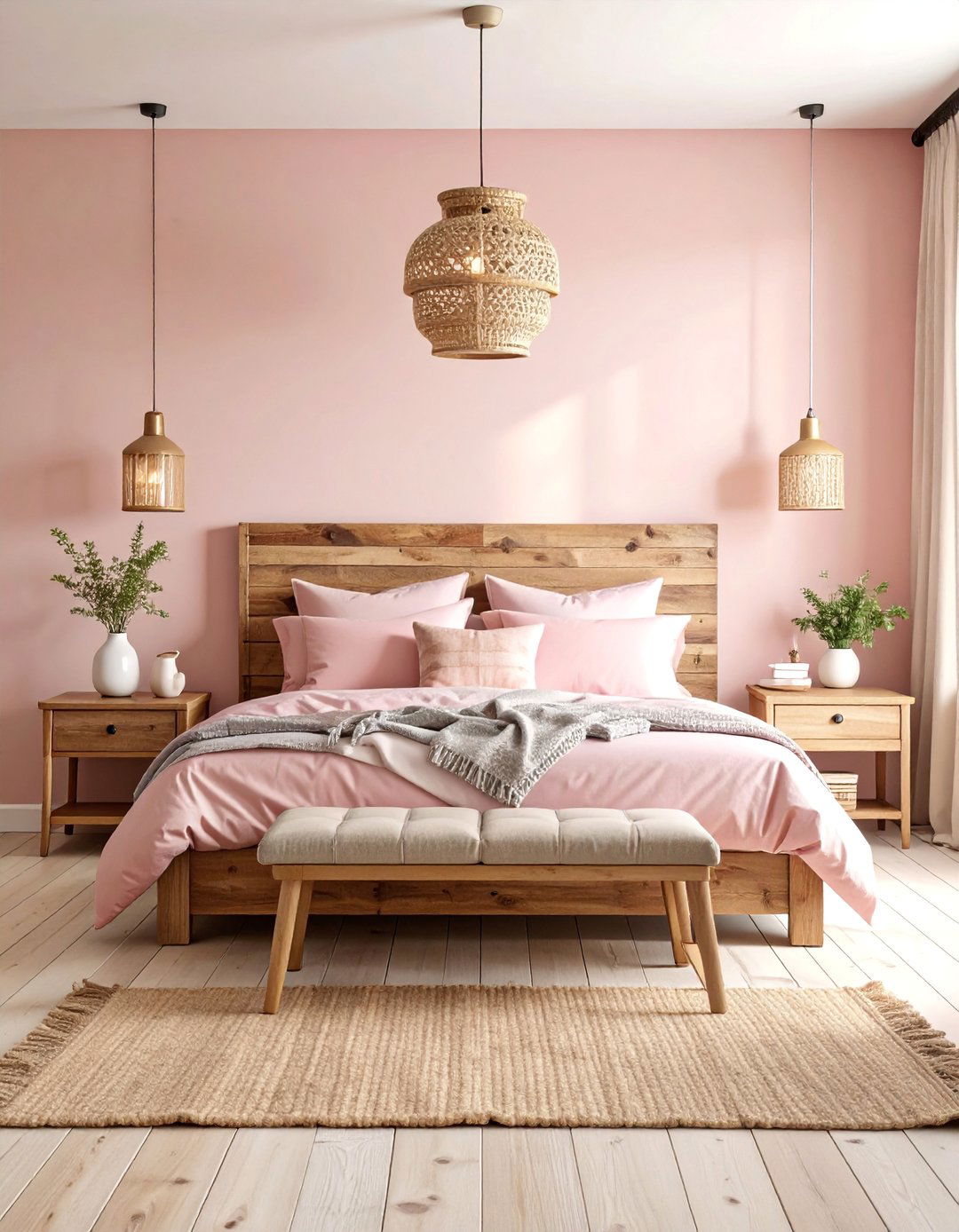 Rustic Blush Pink Bedroom with Reclaimed Wood Accents - 25 Blush Pink Bedroom Ideas