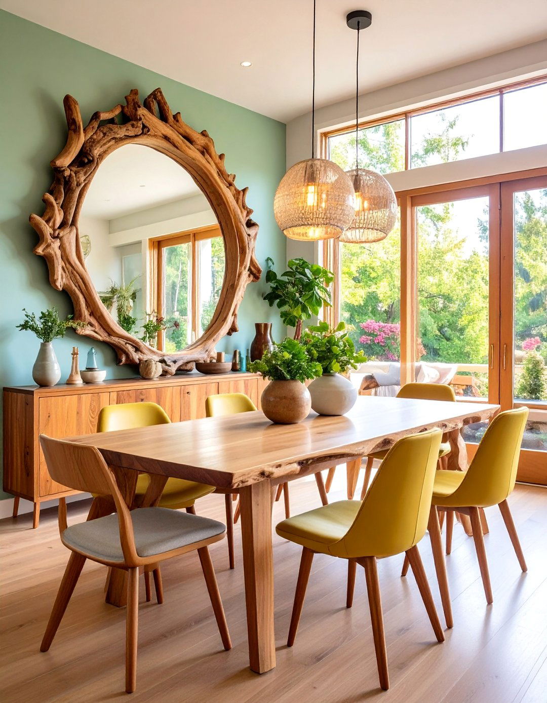 Rustic Branch Mirror with Natural Elements - 25 Dining Room Mirror Ideas