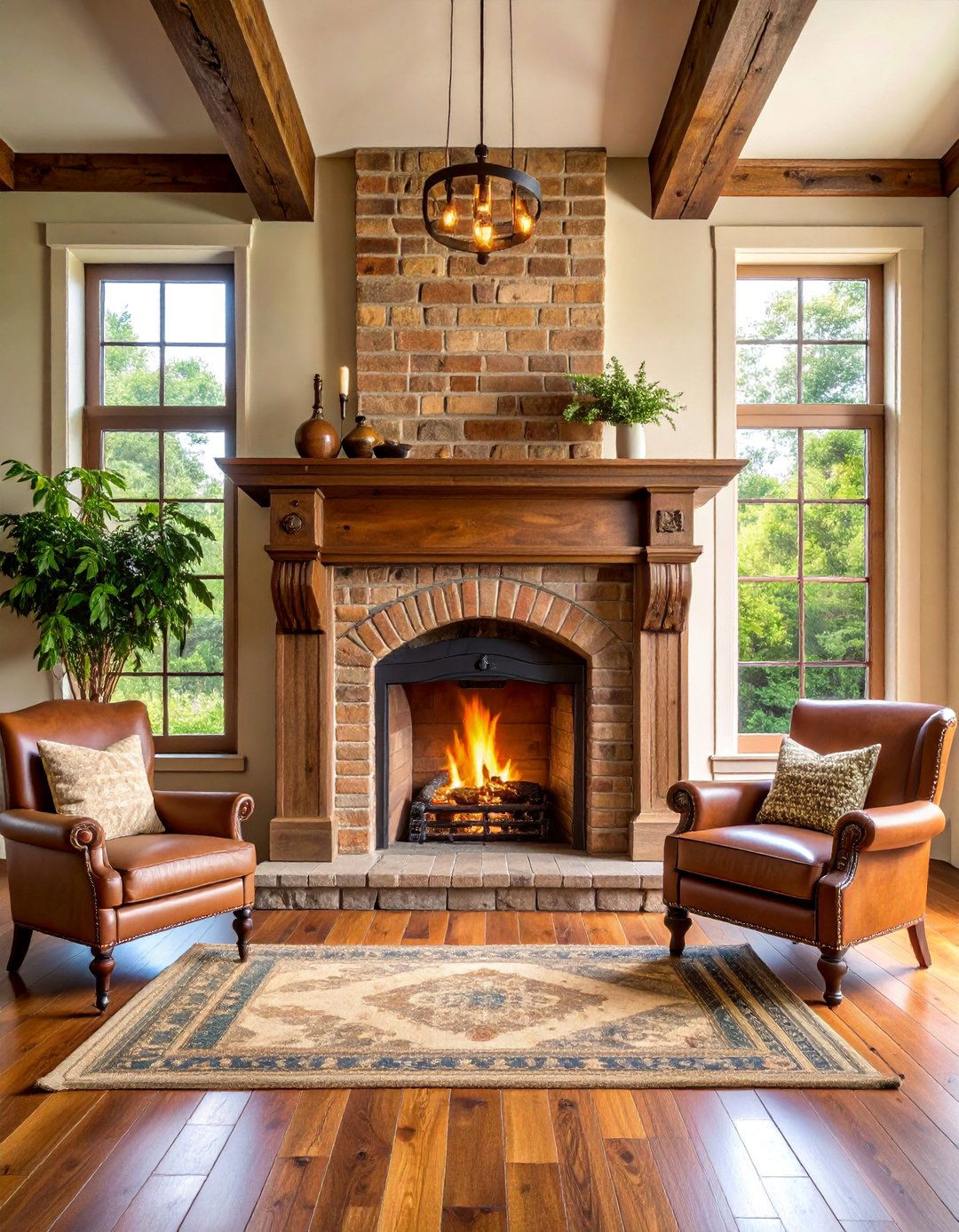 Rustic Brick Fireplace with Antique Mantel Beam - 25 Rustic Brick Fireplace Ideas