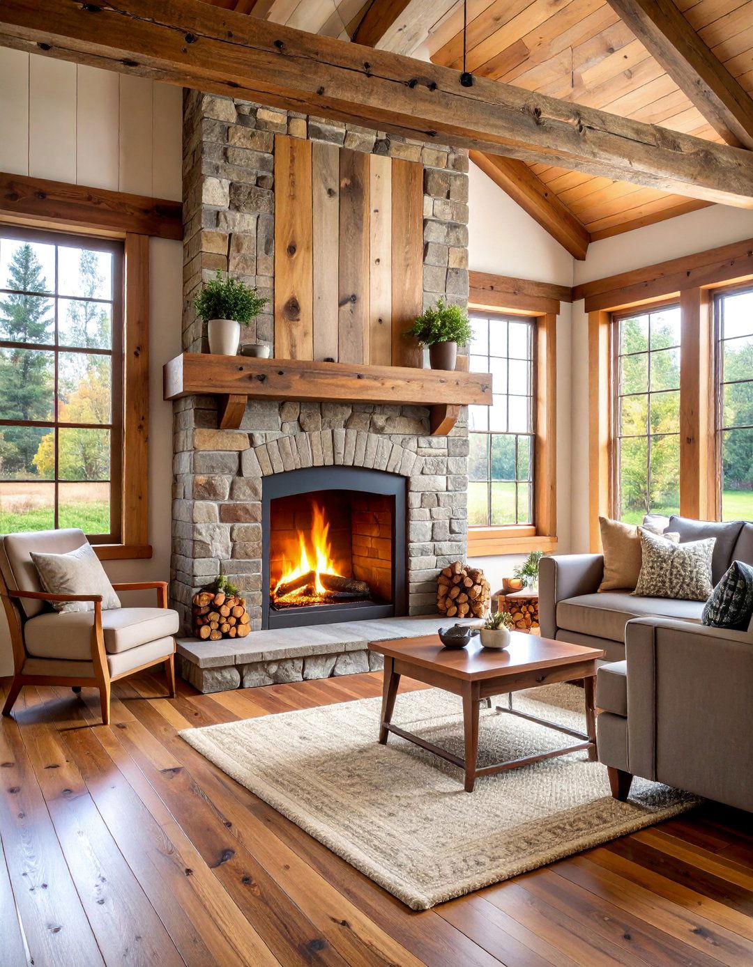 Rustic Brick Fireplace with Barnwood Mantel - 25 Rustic Brick Fireplace Ideas