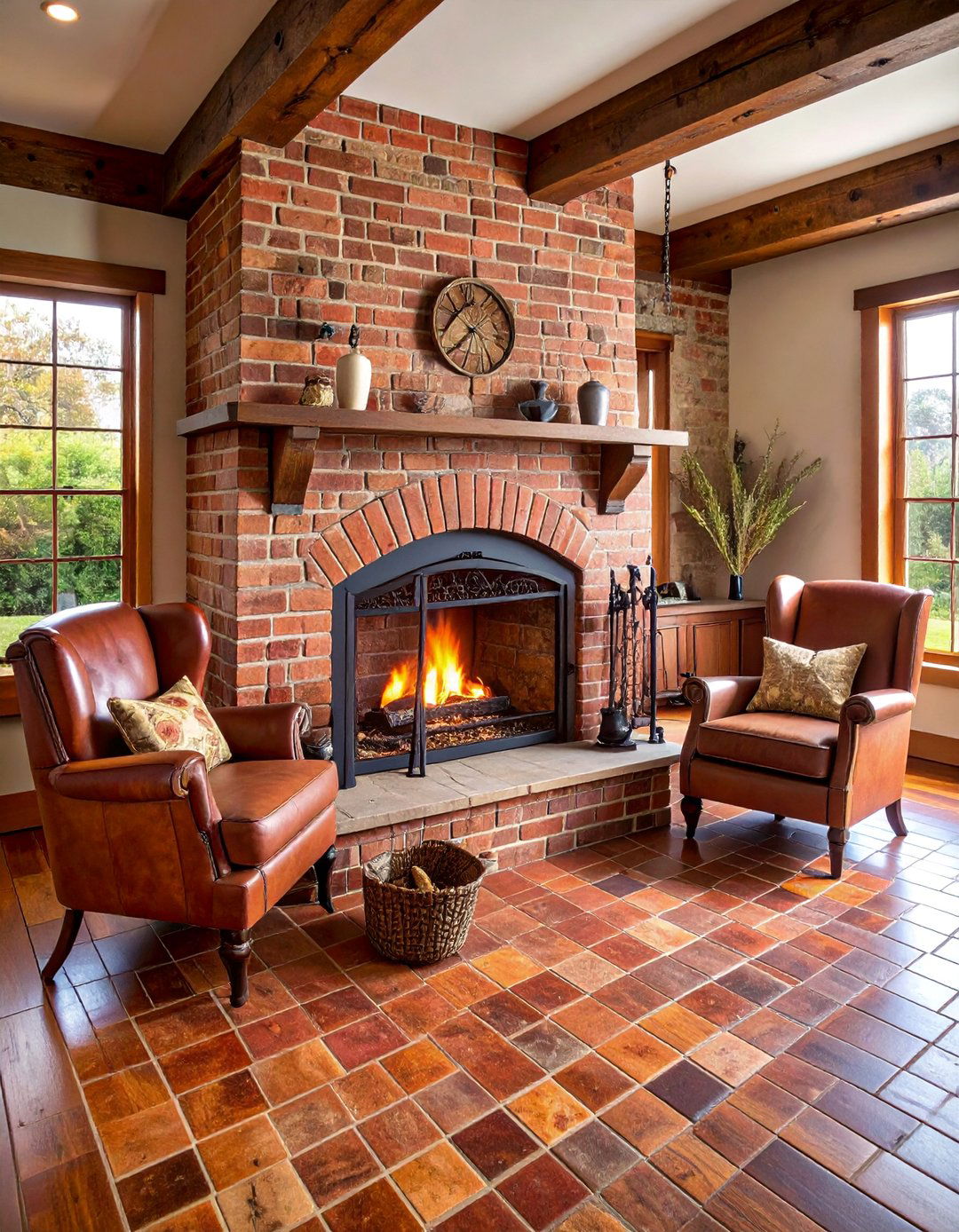Rustic Brick Look Tile Farmhouse Hearth - 25 Farmhouse Fireplace Tile Ideas
