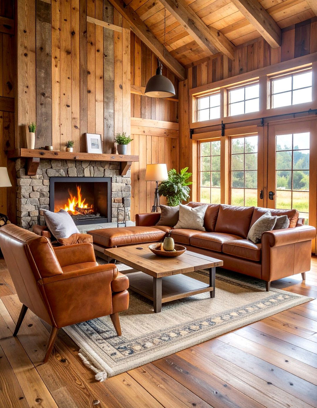 Rustic Brown Farmhouse Family Room - 25 Brown Living Room Ideas