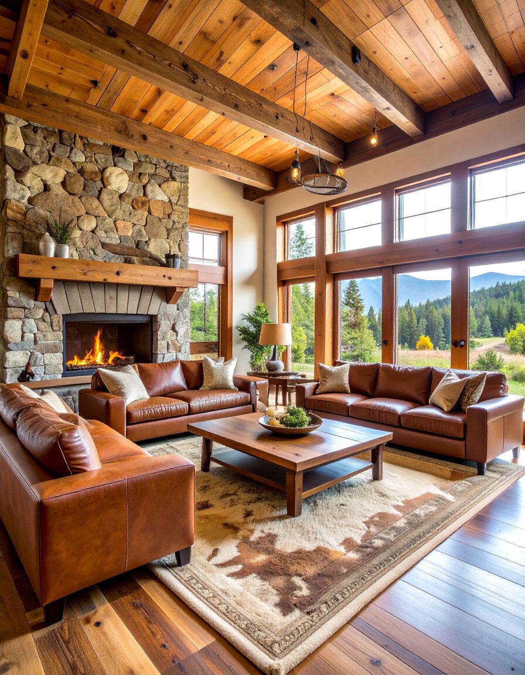 Rustic Brown Mountain Lodge - 25 Brown Living Room Ideas