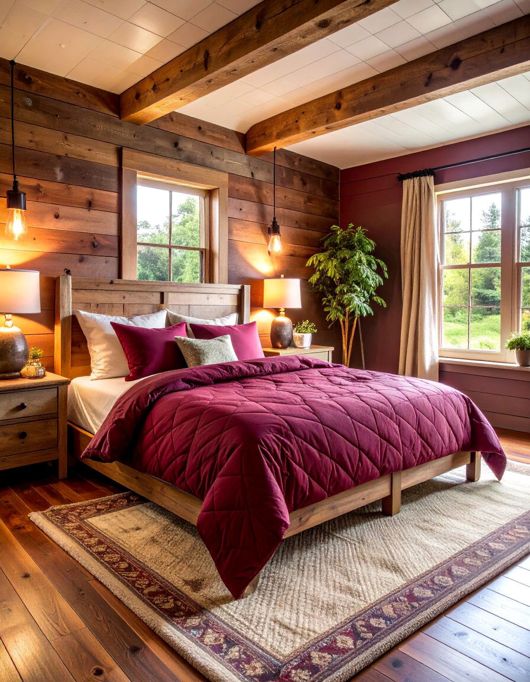 Rustic Burgundy Farmhouse Retreat - 25 Burgundy Bedroom Ideas