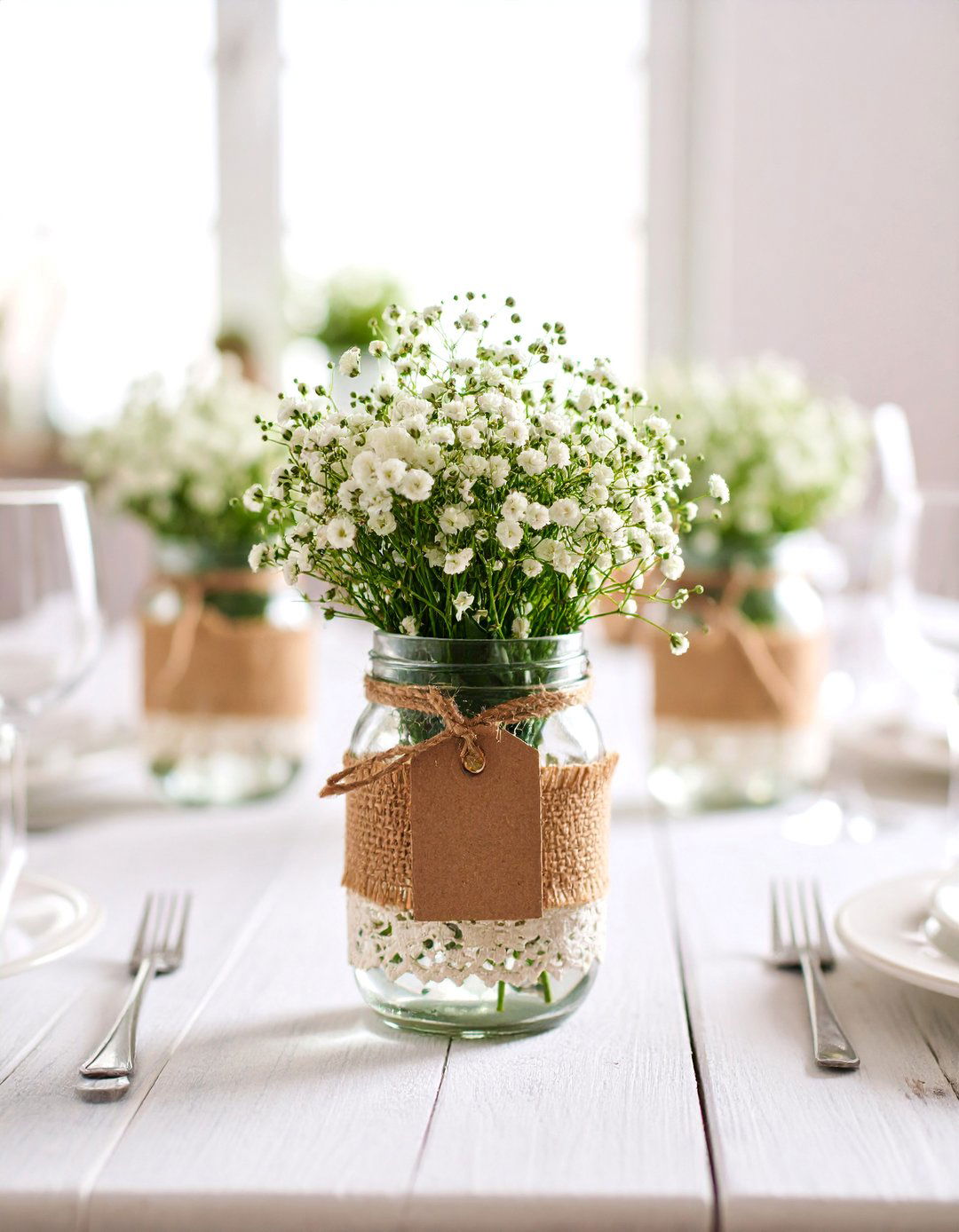 Rustic Burlap and Lace Mason Jar Centerpiece - 25 Mason Jar Centerpiece Ideas