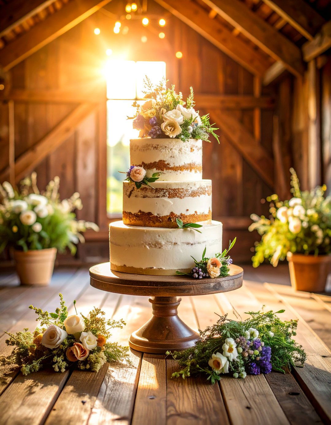 Rustic Buttercream Wedding Cake with Natural Accents - 25 Wedding Cake Ideas