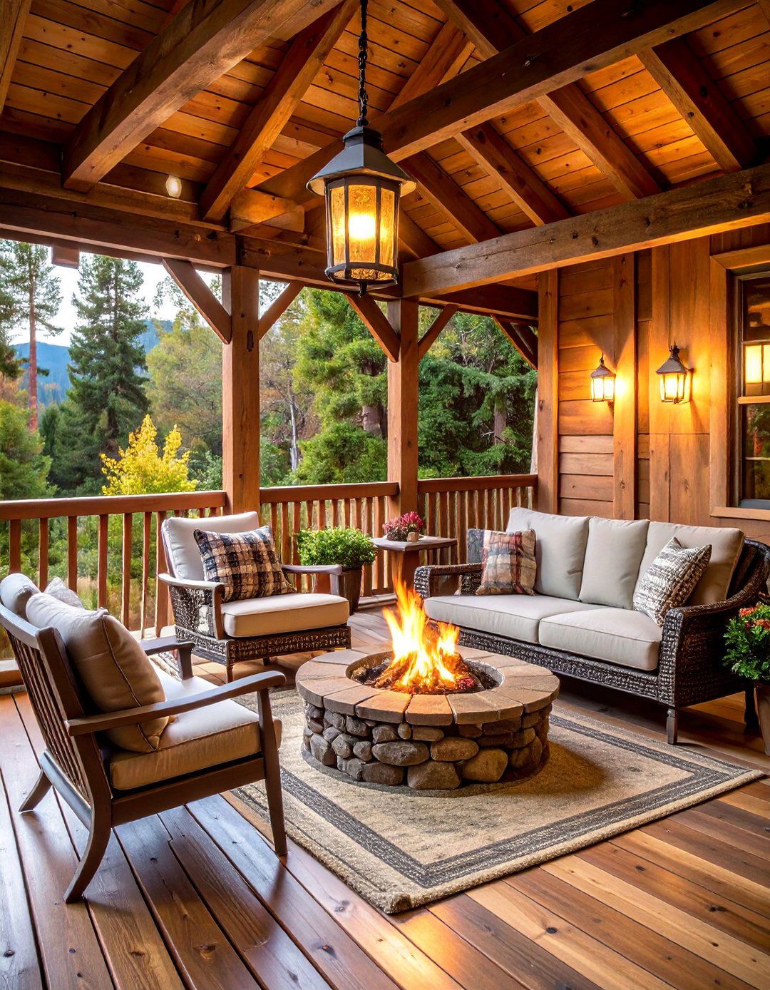Rustic Cabin Back Porch with Log Elements - 25 Back Porch Ideas