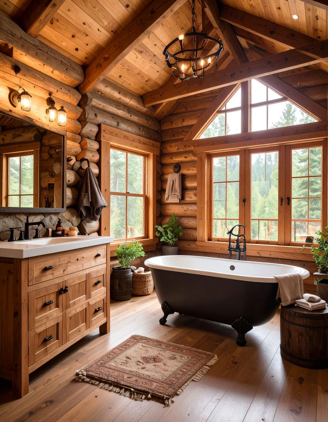 Rustic Cabin Bathroom with Black Iron Fixtures - 25 Bathroom With Black Fixtures