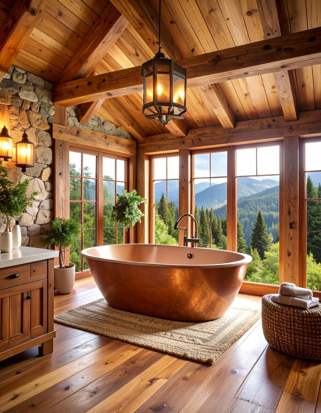 Rustic Cabin Bathroom with Knotty Pine Flooring - 25 Ideas for Wood Floors in Bathrooms