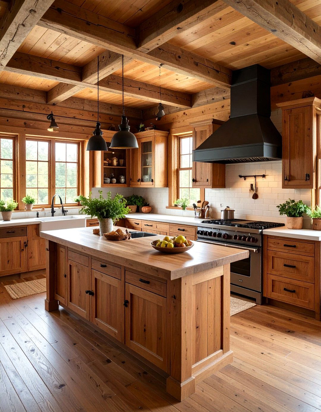 Rustic Cabin Brown Kitchen with Black Cast Iron Details - 25 Black and Brown Kitchen Ideas