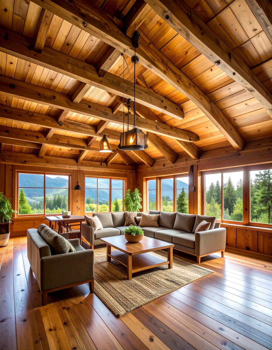 Rustic Cabin Ceiling Mural with Wooden Beam and Lodge Elements - 25 Ceiling Murals