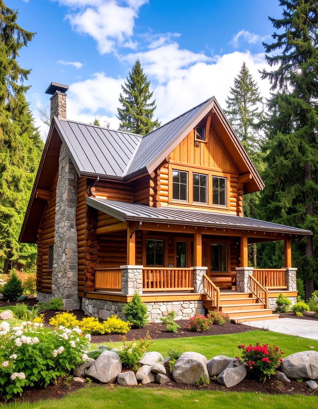 Rustic Cabin Cream Chinking with Brown Log Walls - 25 Cream and Brown House Exterior Ideas