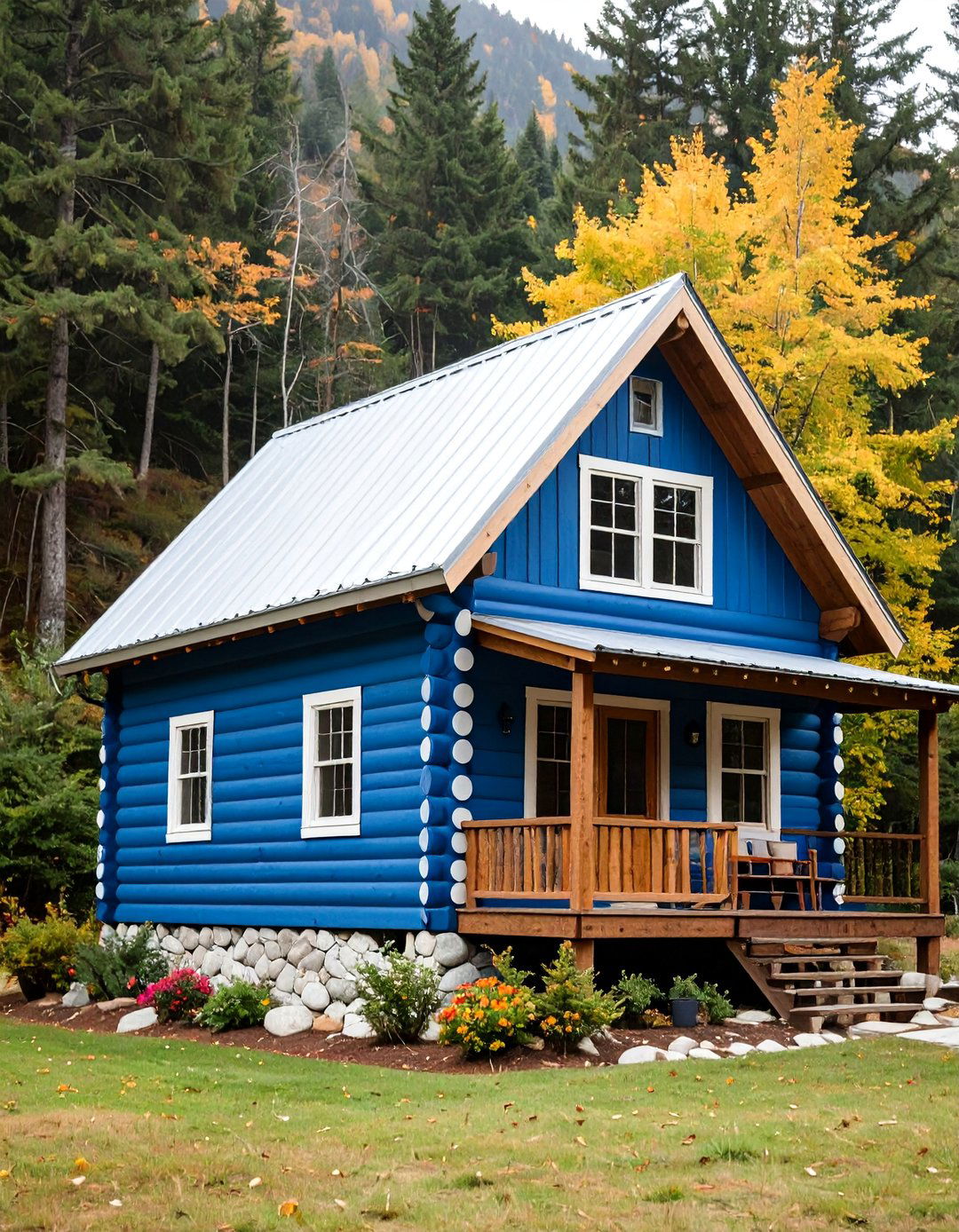 Rustic Cabin Denim Blue Log Siding - 25 Blue House Siding With White Trim