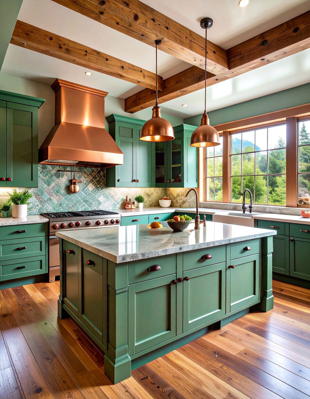 Rustic Cabin Kitchen with Forest Green Soapstone Countertops - 25 Kitchen With Green Countertops Ideas