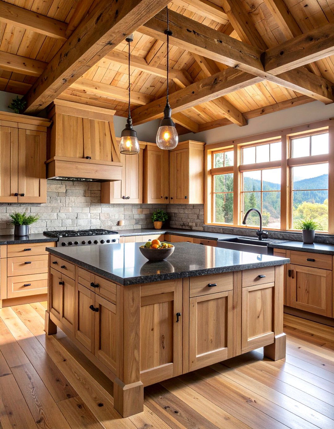 Rustic Cabin Kitchen with Log Accents - 25 Black and Brown Interior Design Ideas