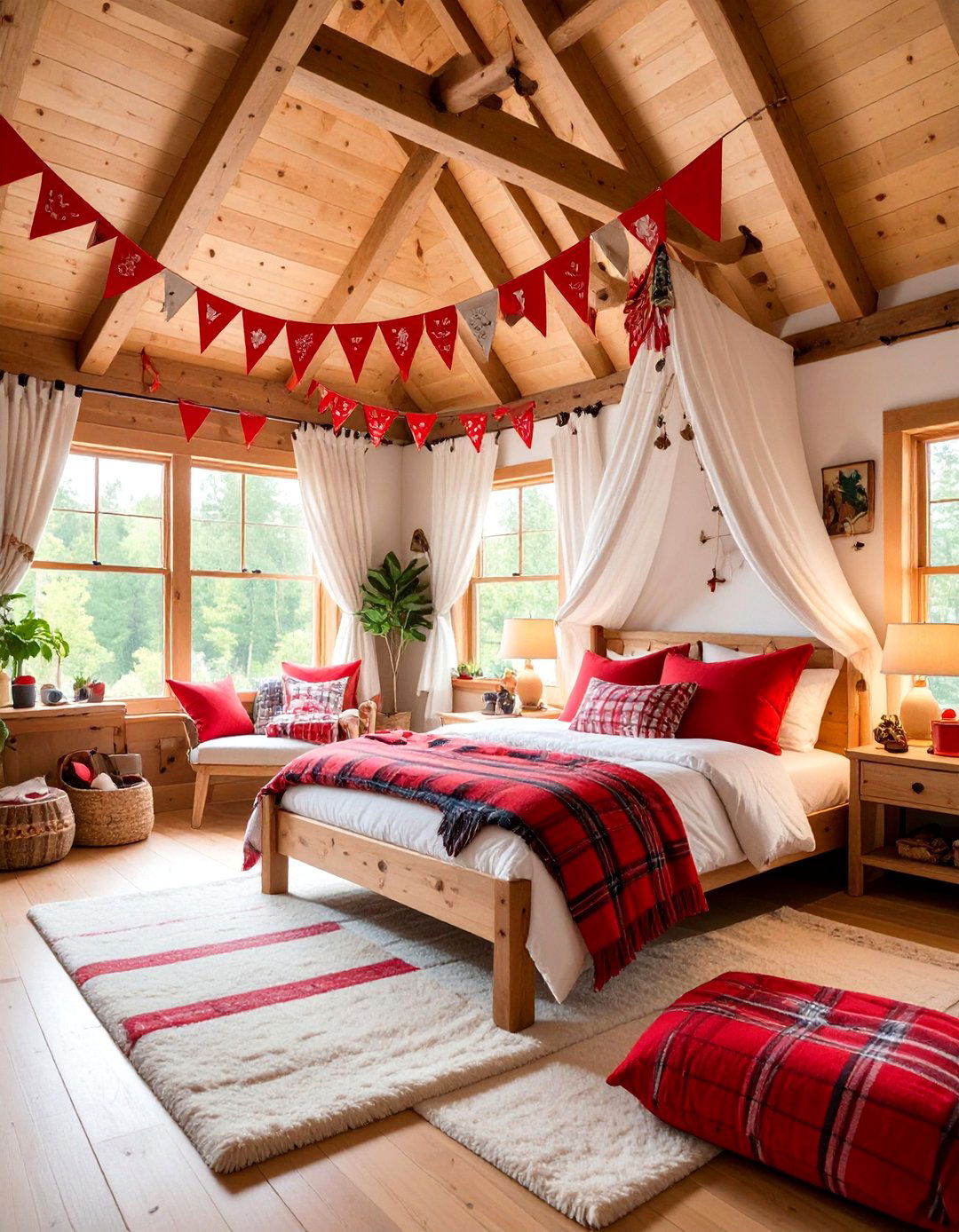 Rustic Cabin Lodge with Red Plaid Patterns - 25 Red Boy Room Ideas
