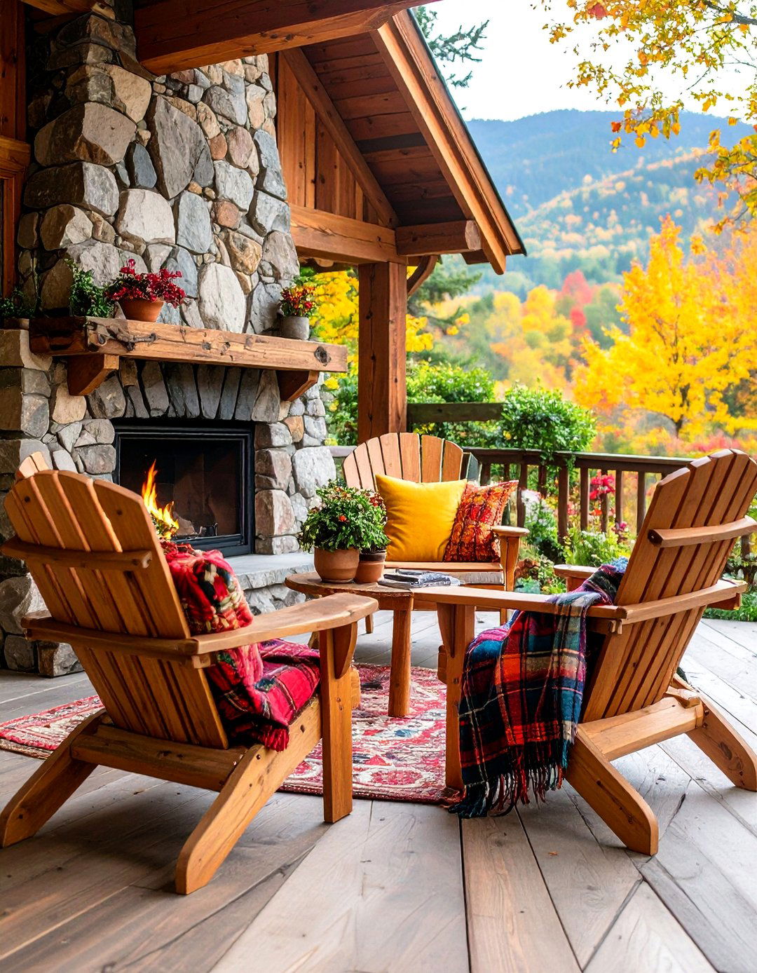 Rustic Cabin Outdoor Living Room with Stone Fireplace - 25 Outdoor Living Room Ideas