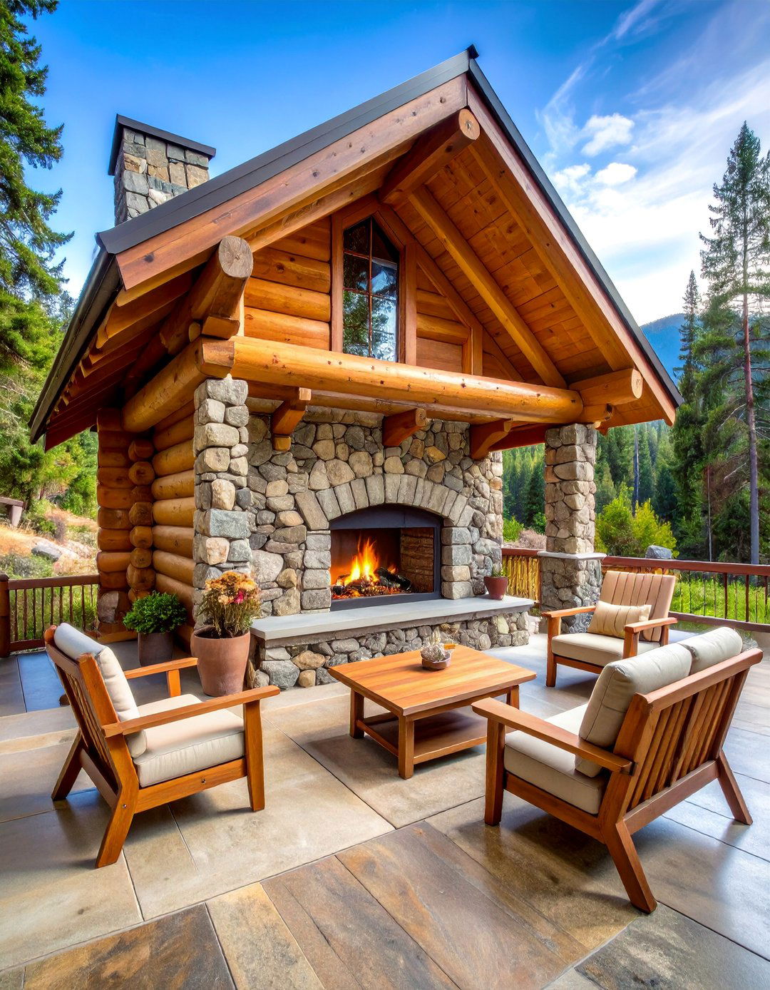 Rustic Cabin Pavilion with Fieldstone Fireplace - 25 Backyard Pavilion With Fireplace