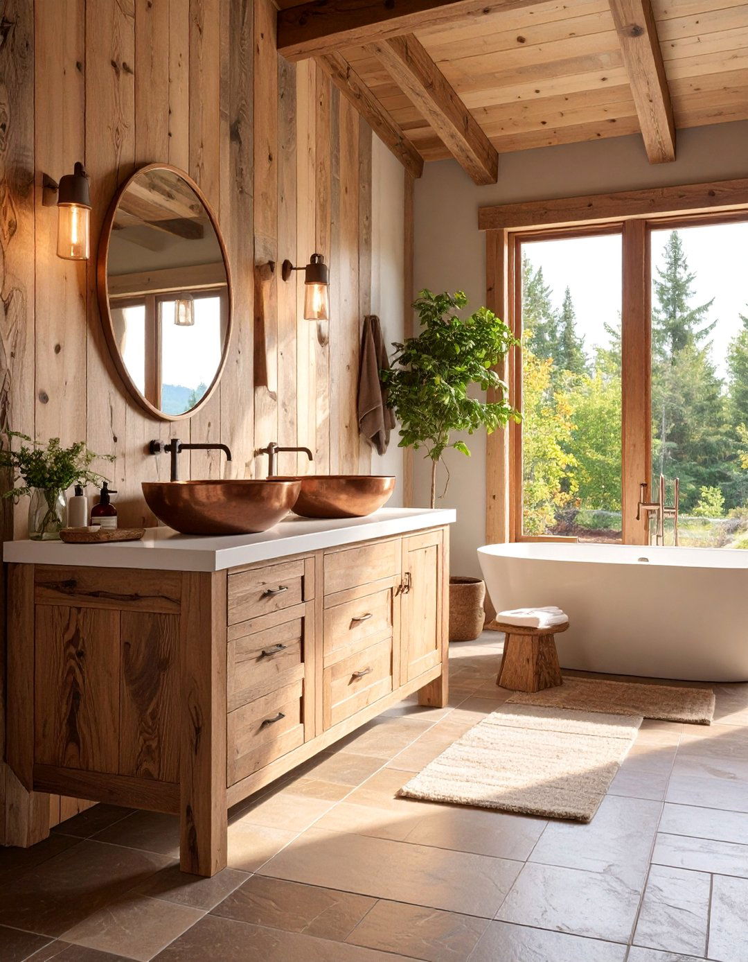 Rustic Cabin Retreat with Reclaimed Wood Elements - 25 Natural Bathroom Ideas