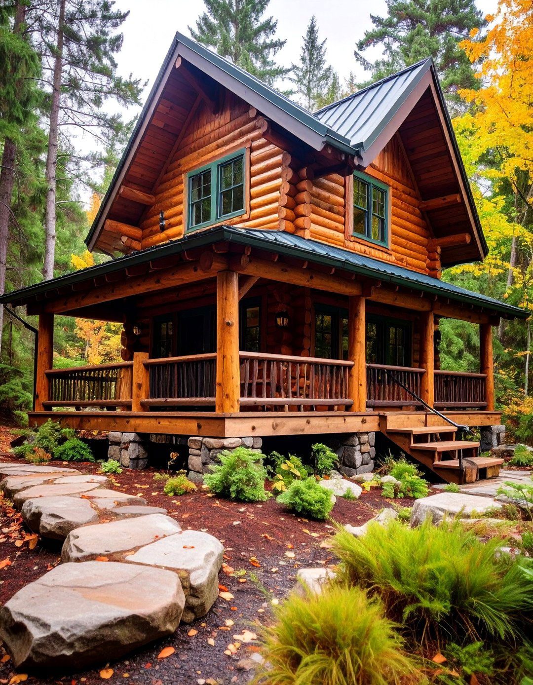 Rustic Cabin with Black Metal Roof - 25 Sage Green House With Black Door