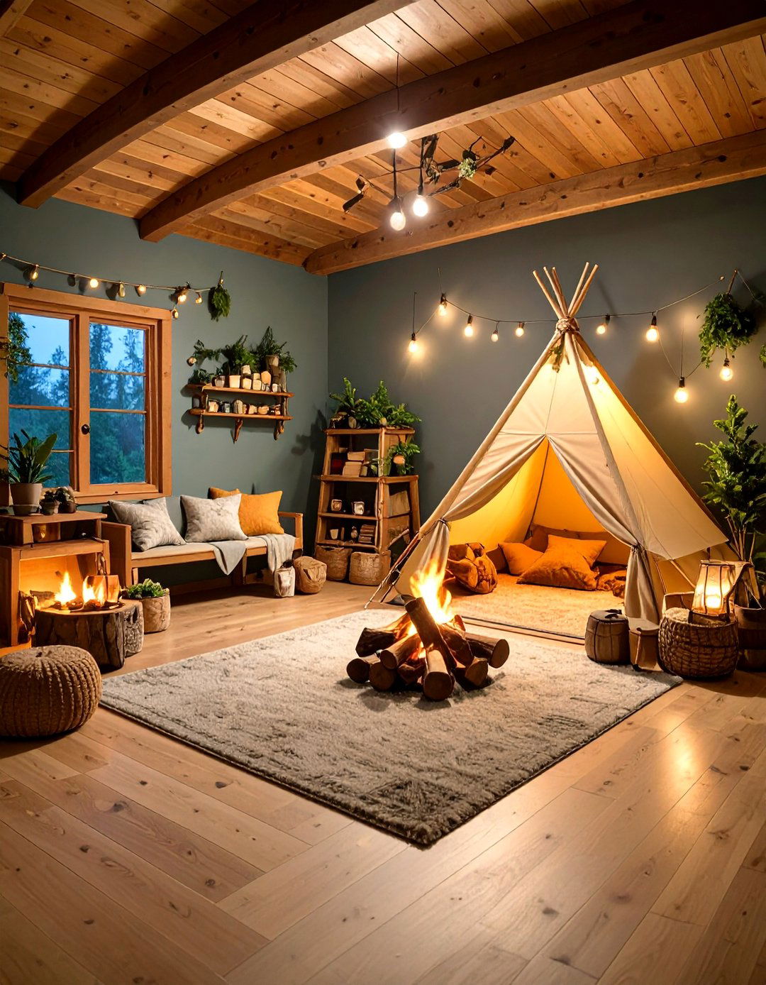 Rustic Camping Adventure Basement Lodge - 25 Basement Playroom Ideas