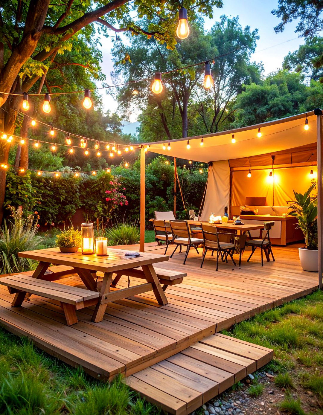 Rustic Camping Inspired Patio with Outdoor Adventure Themes - 25 Rustic Patio Ideas