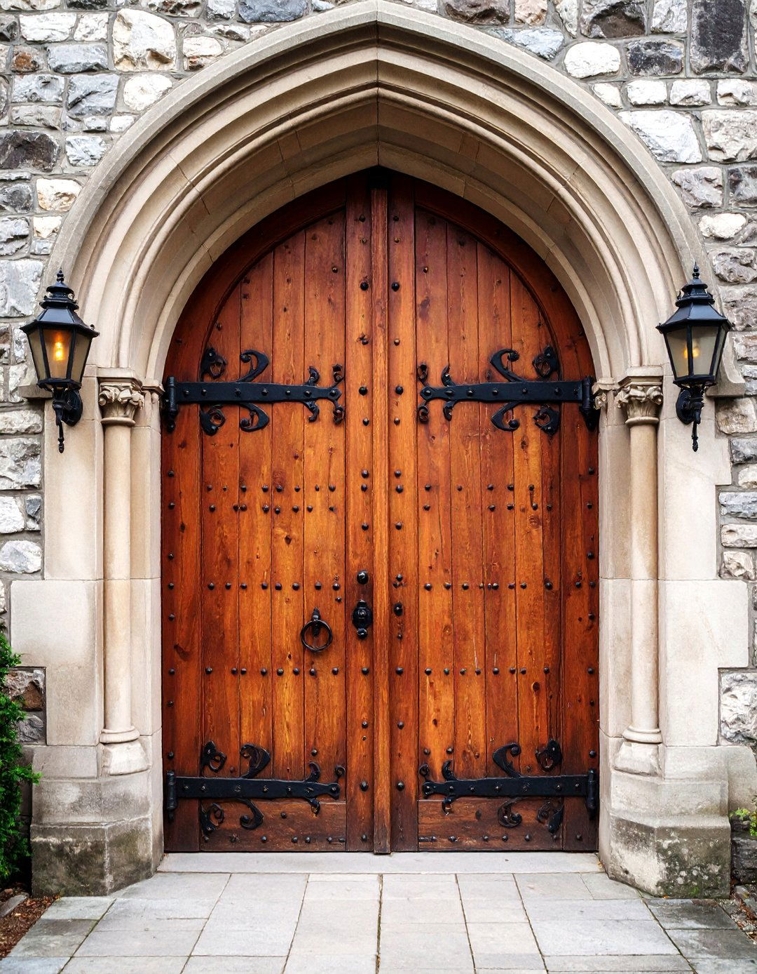 Rustic Castle Door with Iron Strap Hinges - 25 Gothic Front Door Ideas