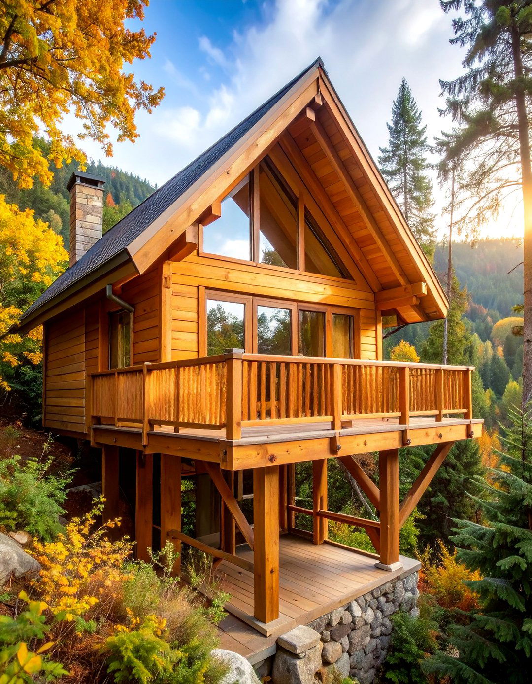 Rustic Cedar A Frame with Stone Accented Balcony - 25 a Frame House With Balcony