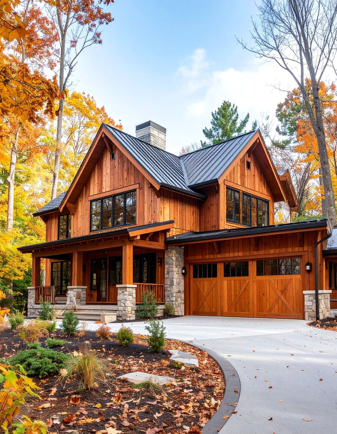 Rustic Cedar Farmhouse with Natural Wood Tones - 25 Modern Farmhouse Exterior