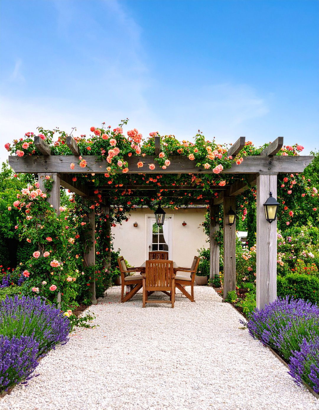 Rustic Cedar Pergola with Climbing Rose Canopy - 25 Patio Pergola Ideas