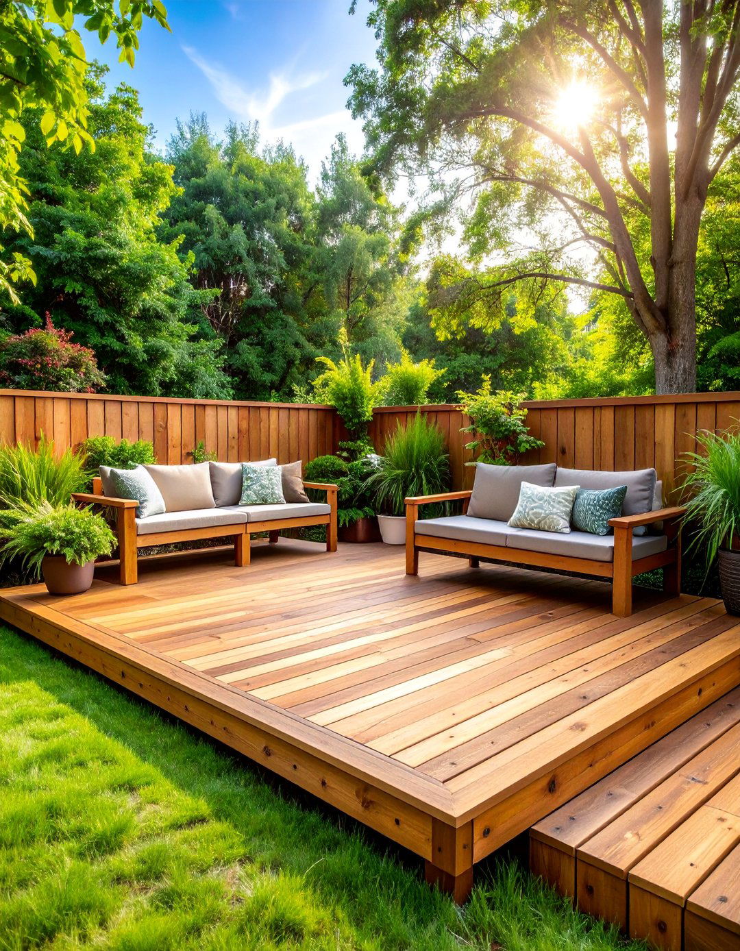Rustic Cedar Platform with Natural Wood Warmth - 25 Ground Level Deck Ideas