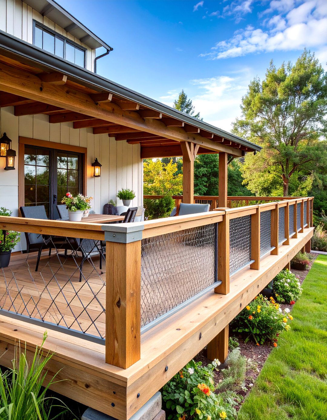 Rustic Cedar Wood Framed Hog Wire Panels - 25 Hog Wire Deck Railing Ideas