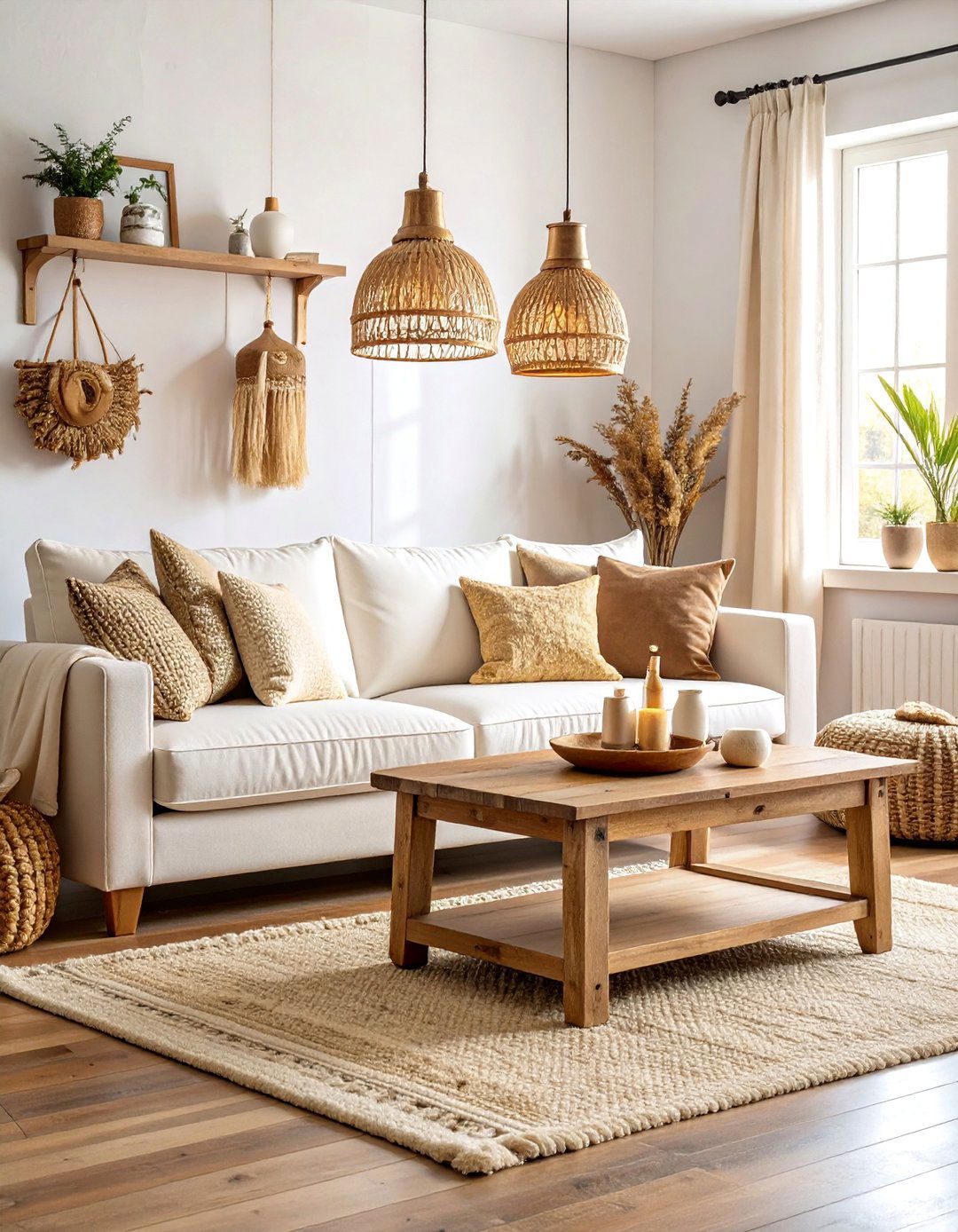 Rustic Charm Cream Living Room with Warm Gold Accents - 25 Cream and Gold Living Room Ideas