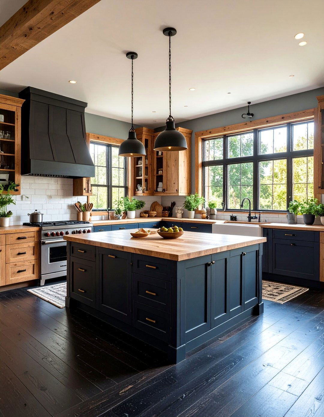 Rustic Charm with Black Painted Wood Floors - 25 Black Floor Kitchen Ideas