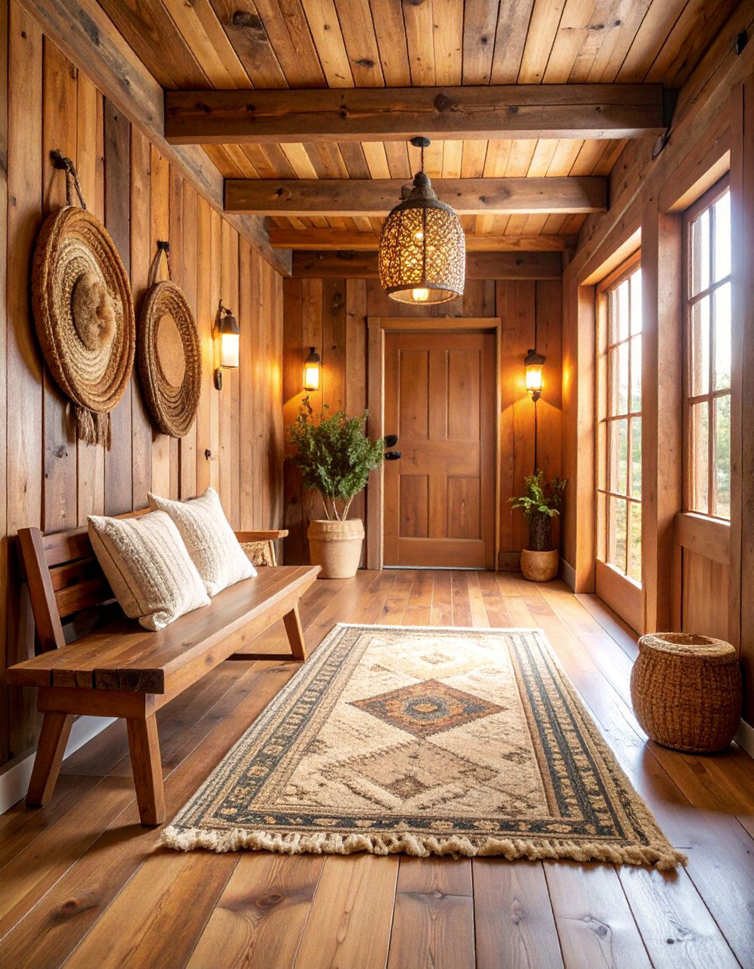 Rustic Charm with Natural Wood Elements - 25 Hallway Decor Ideas