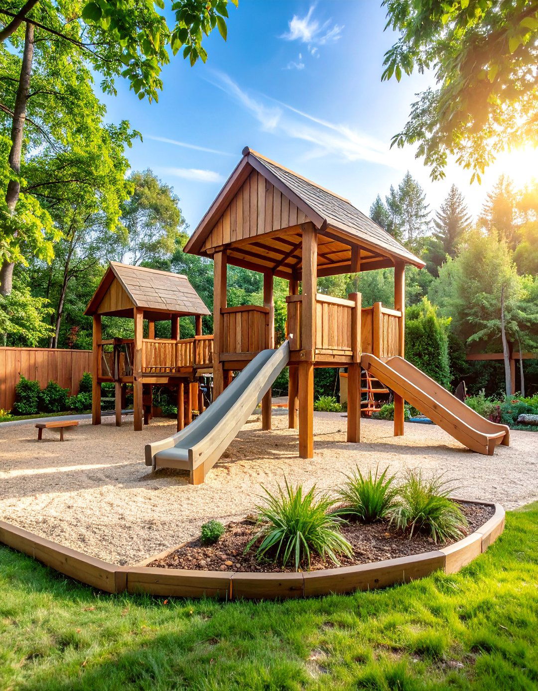 Rustic Childrens Play Area with Natural Materials - 25 Rustic Landscaping Ideas