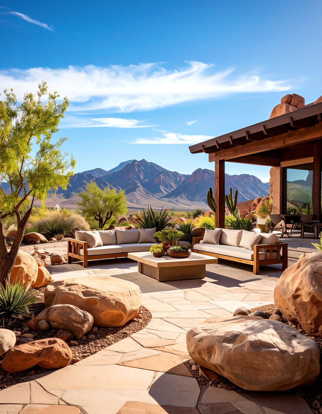 Rustic Cobblestone Patio with Natural Boulder Accents - 25 cobblestone patio ideas