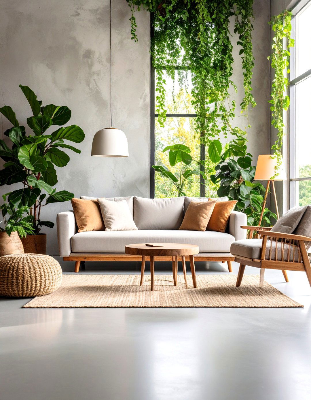 Rustic Concrete Floor Living Room with Greenery - 25 Rustic Concrete Floor Living Room Ideas