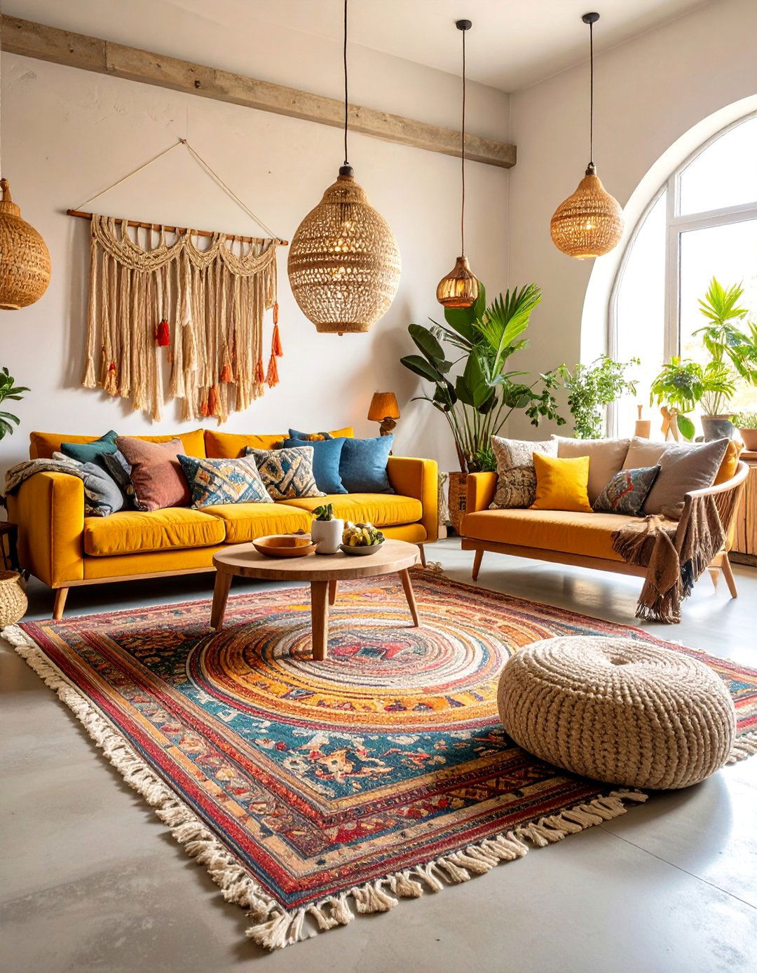 Rustic Concrete Floor Living Room with Large Area Rug - 25 Rustic Concrete Floor Living Room Ideas