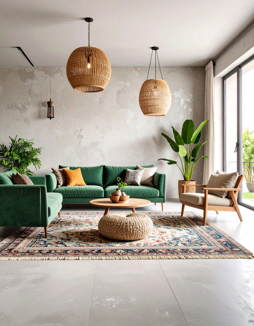 Rustic Concrete Floor Living Room with Textured Plaster Walls - 25 Rustic Concrete Floor Living Room Ideas