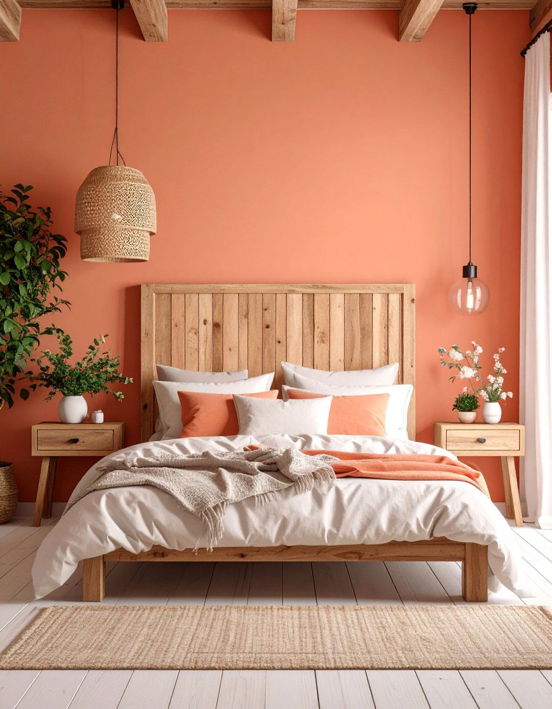Rustic Coral Bedroom with Reclaimed Wood and Linen - 25 Coral Bedroom Ideas