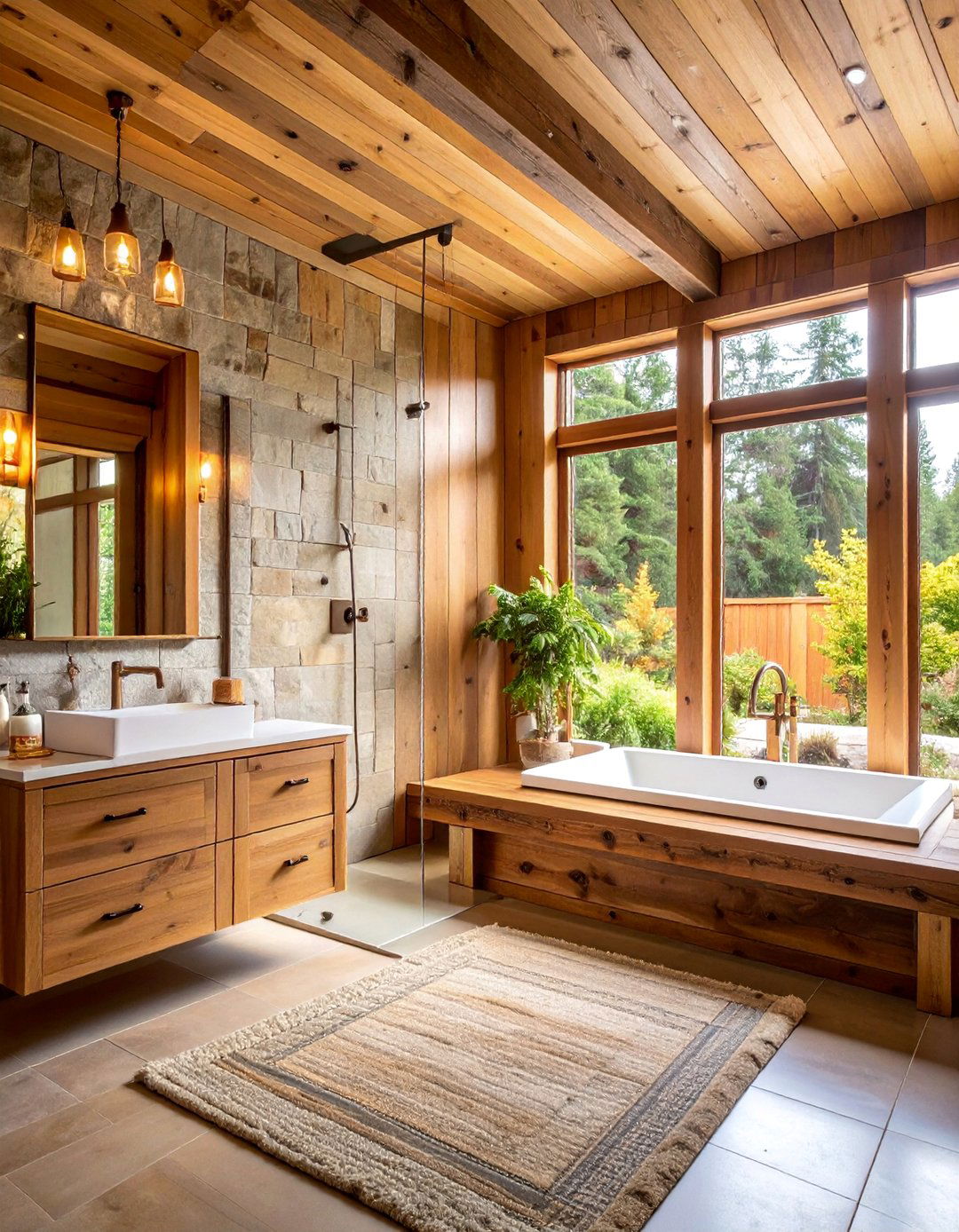 Rustic Corner Shower with Reclaimed Wood and Stone - 25 Corner Shower Ideas