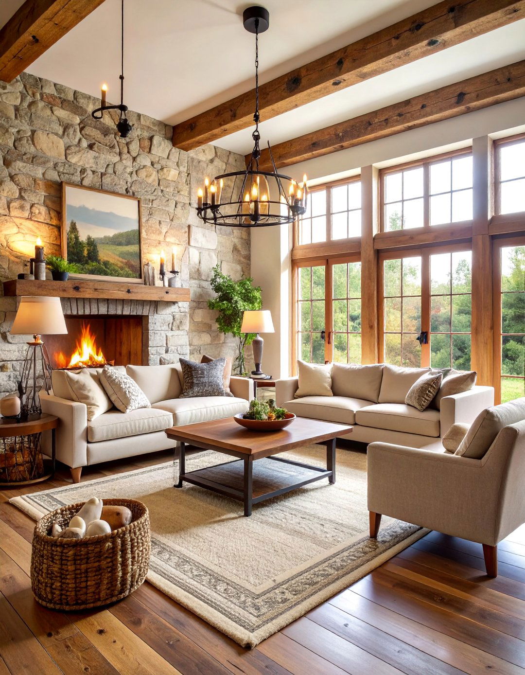Rustic Cottage Living Room with Exposed Stone Walls - 25 Cottage Living Room Ideas