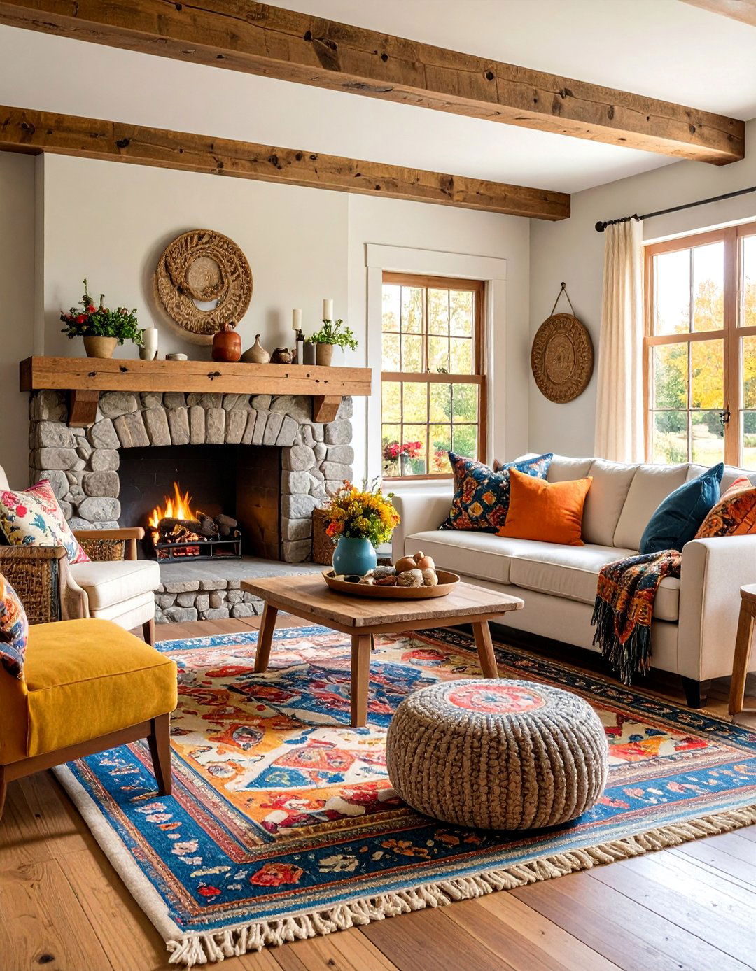 Rustic Cottage Living Room with Stone Fireplace - 25 Aesthetic Living Room Ideas