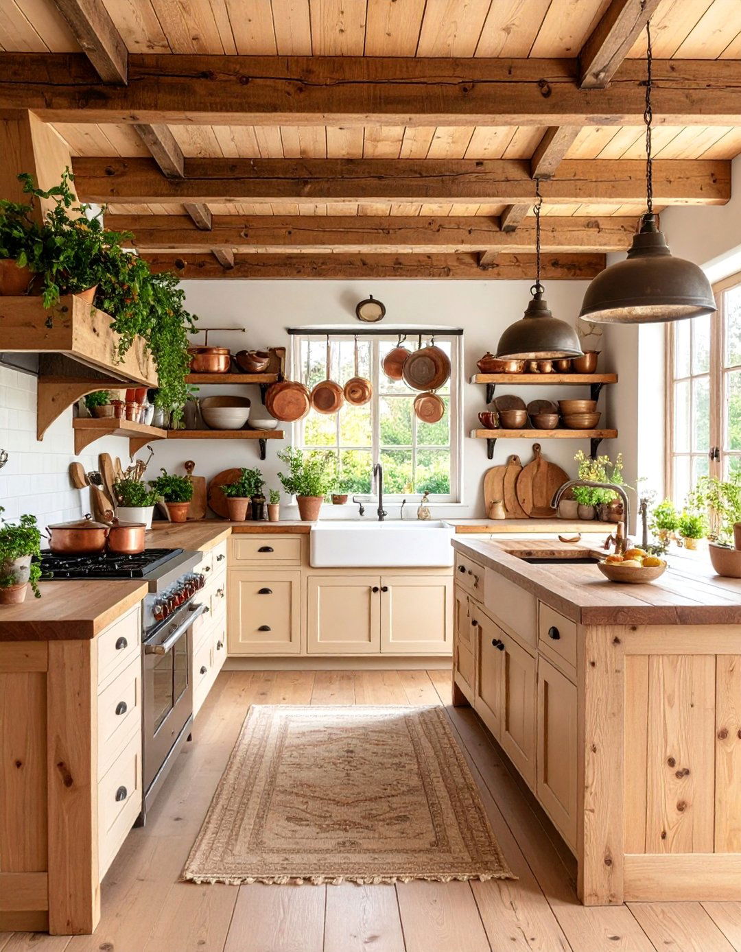 Rustic Cottagecore Kitchen with Open Shelving and Copper Accents - 25 Cottagecore Interior Design Ideas